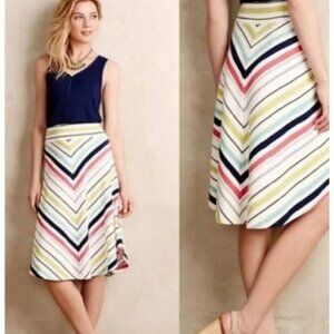 Anthropologie Maeve Springstripe Rainbow Chevron A-Line Skirt Women's Small